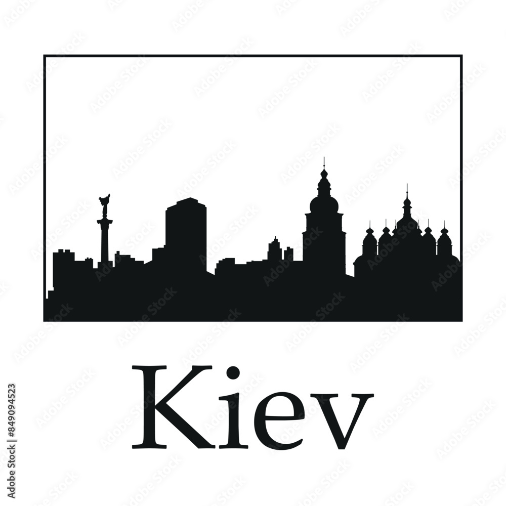 Fototapeta premium Black and white landscape of Kyiv. Ukraine. Vector on gray background