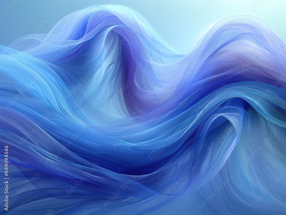 Naklejka premium A digital artwork featuring a flowing, translucent fabric with shades of blue