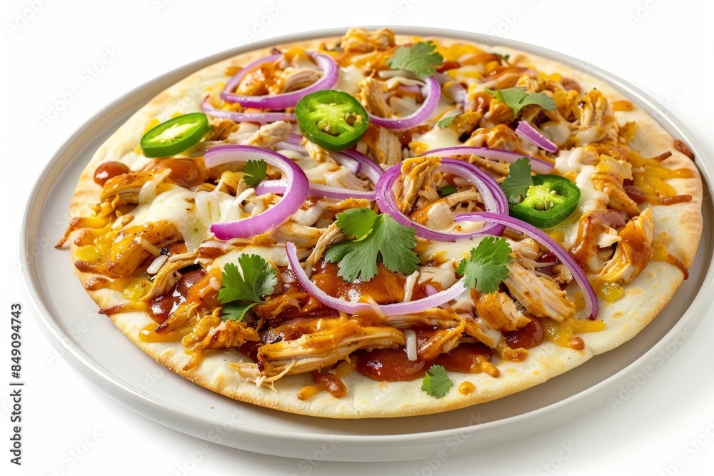 BBQ Chicken Flatbread with Crispy Red Onions and Spicy Habanero Peppers BBQ Chicken Flatbread with Crispy Red Onions and Spicy Habanero Peppers