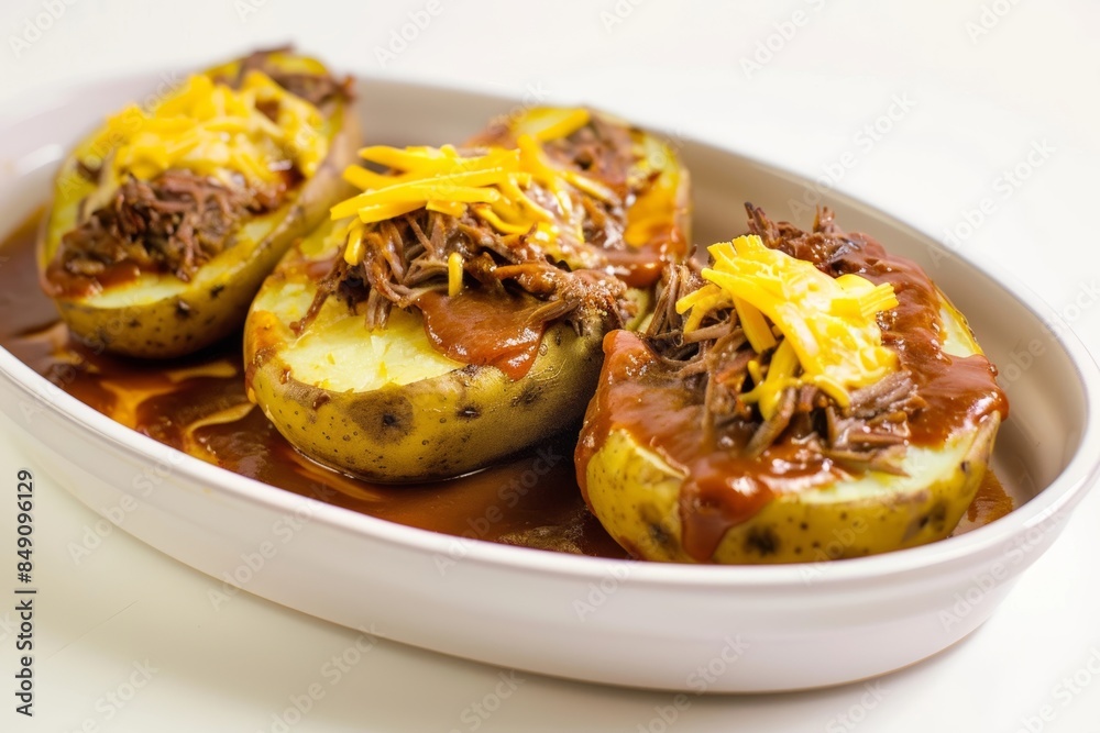 Delicious BBQ Stuffed Baked Potato with Melted Cheddar Delicious BBQ Stuffed Baked Potato with Melted Cheddar