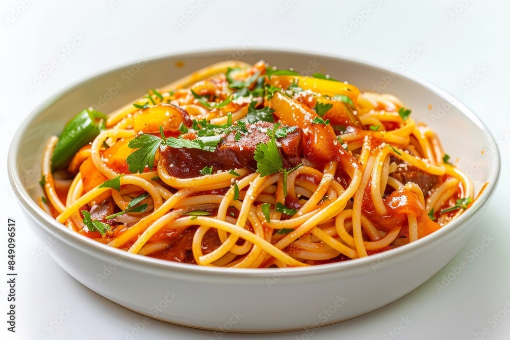 Savory BBQ Spaghetti with Crisp Onions and Liquid Smoke Savory BBQ Spaghetti with Crisp Onions and Liquid Smoke