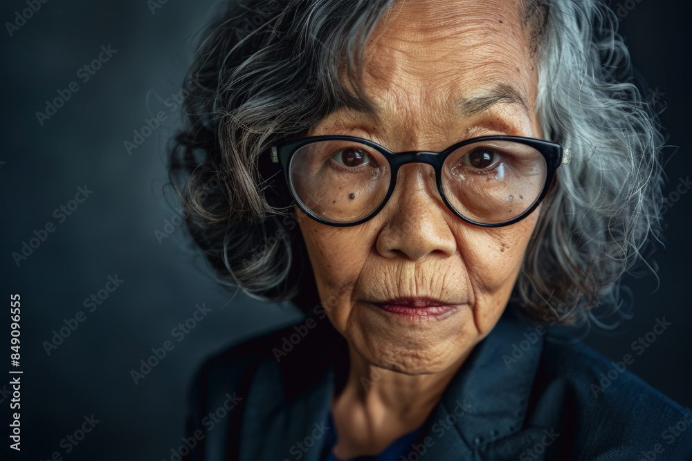 Close-up portrait of elderly Asian woman, studio photo Close-up portrait of elderly Asian woman, studio photo