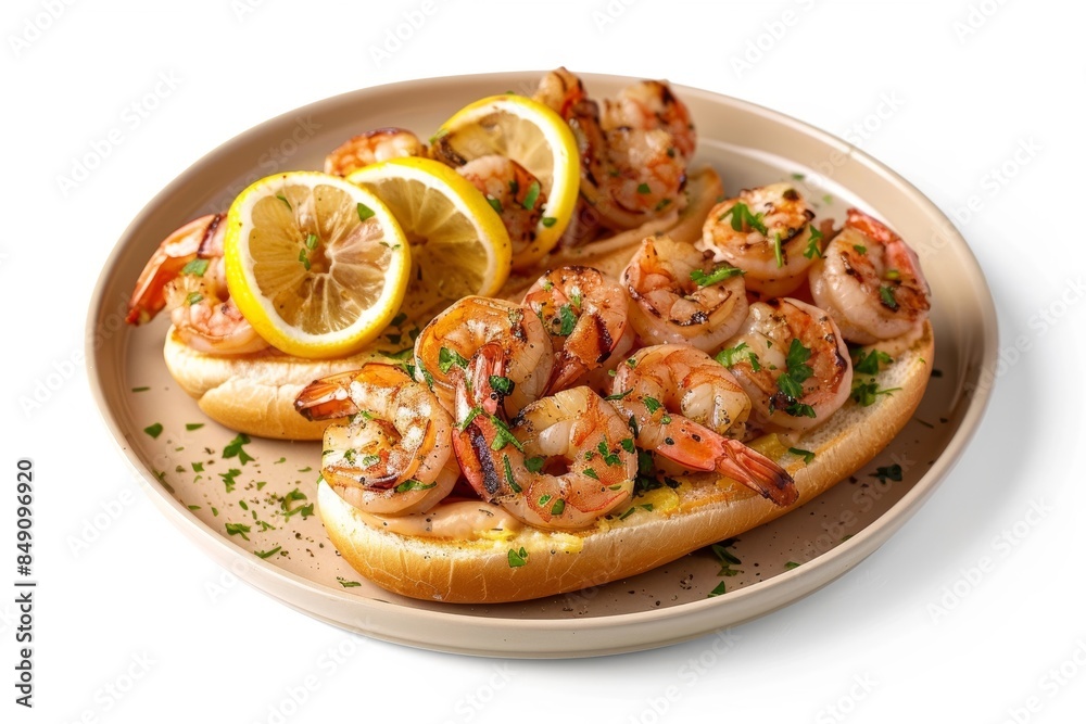 Delicious BBQ Shrimp Po-Boy on Toasted French Roll Delicious BBQ Shrimp Po-Boy on Toasted French Roll