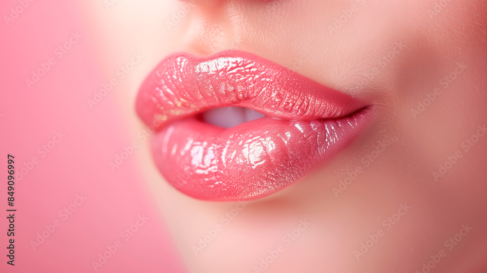 A beautiful woman's lips, showcasing their slender shape and smooth texture. Zooms in to highlight the natural moisture and intricate details of her lips. Her lips have a healthy A beautiful woman's lips, showcasing their slender shape and smooth texture. Zooms in to highlight the natural moisture and intricate details of her lips. Her lips have a healthy
