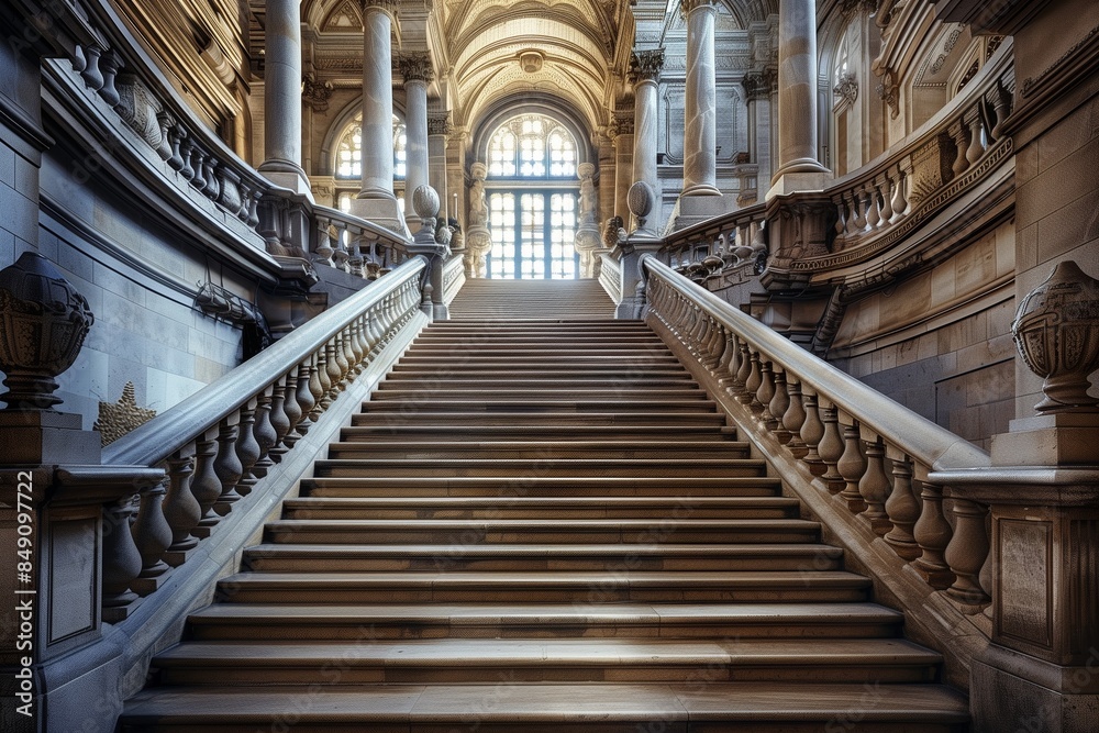 Obraz premium Stairs inside foral palace in Bilbao. The staircase and hall is a amazing architectural work.