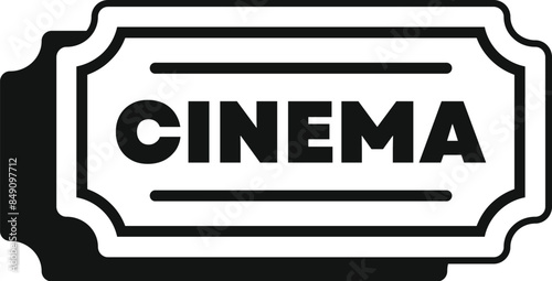 Black and white icon of a cinema ticket allowing entry to a movie theater for entertainment