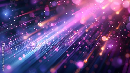 Abstract background with colorful light streaks and bokeh lights in purple, blue and pink colors, with a speed motion effect.