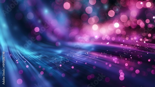 Abstract background with colorful light streaks and bokeh lights in purple, blue and pink colors, with a speed motion effect.
