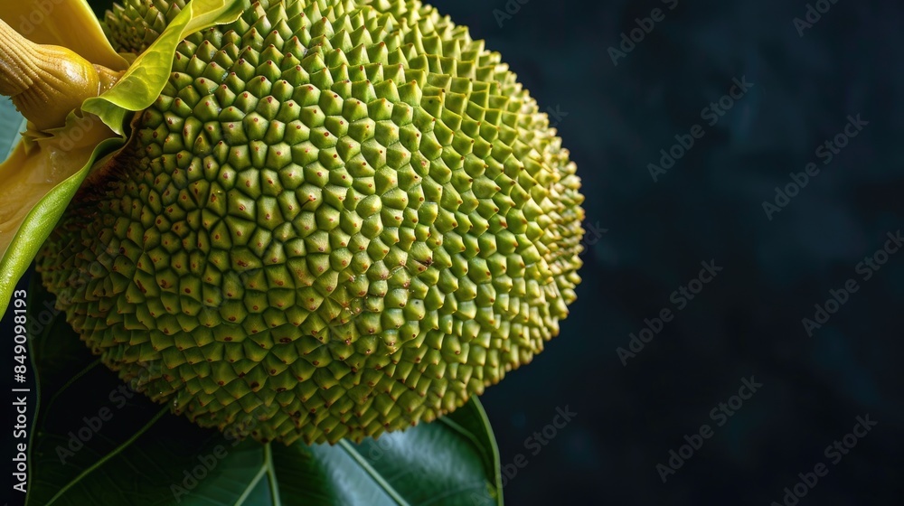 A close shot of a jackfruit against a dark backdrop A close shot of a jackfruit against a dark backdrop