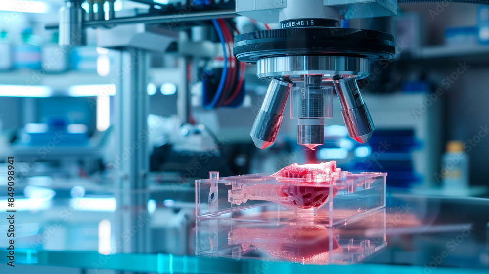 Advanced 3D Bioprinting Technology Creating Artificial Organs in a High-Tech Lab with Futuristic Equipment, Revolutionizing Medical Science and Healthcare Advanced 3D Bioprinting Technology Creating Artificial Organs in a High-Tech Lab with Futuristic Equipment, Revolutionizing Medical Science and Healthcare