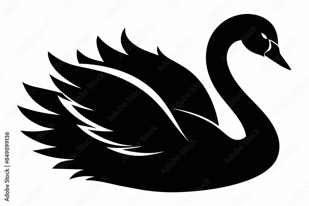 Obraz premium Swan Black Silhouette Vector with White Background,swan, bird, animal, vector, illustration, love, water, symbol, silhouette, duck, nature, lake, swans, art, black, cartoon, drawing, icon, design, 