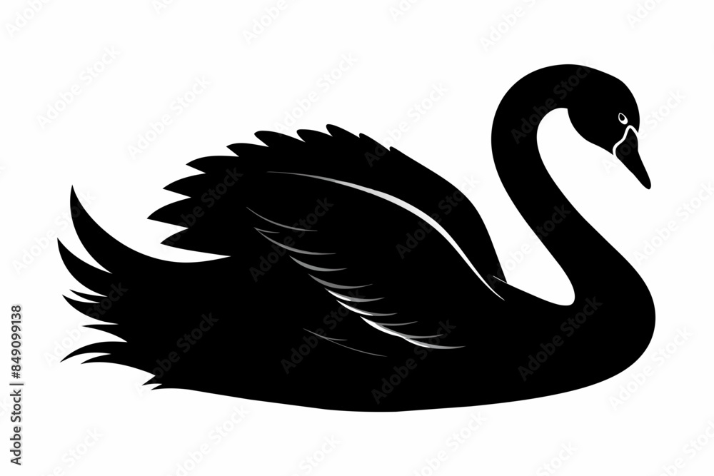Obraz premium Swan Black Silhouette Vector with White Background,swan, bird, animal, vector, illustration, love, water, symbol, silhouette, duck, nature, lake, swans, art, black, cartoon, drawing, icon, design, 