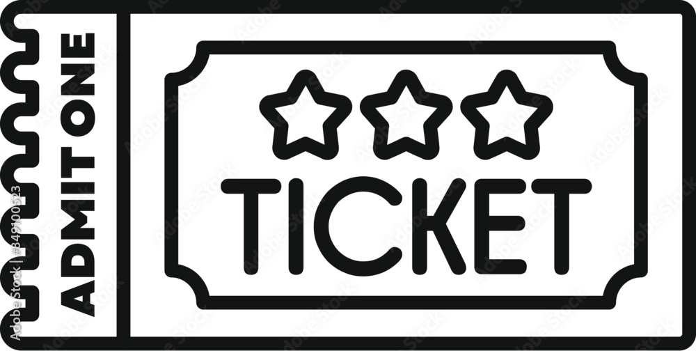 Obraz premium Simple line drawing of a ticket with three stars representing attending a high quality event