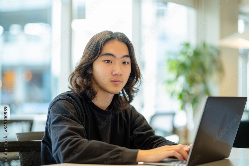 Young Asian Professional Working on Laptop in Modern Office Young Asian Professional Working on Laptop in Modern Office