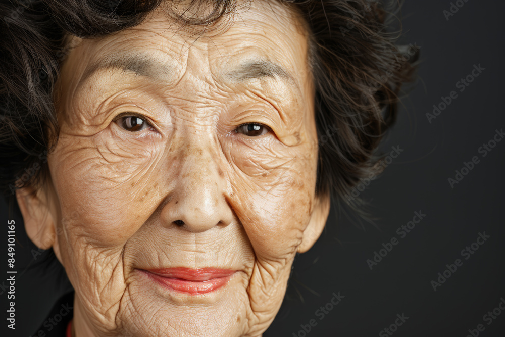 Close-up portrait of elderly Asian woman, studio photo Close-up portrait of elderly Asian woman, studio photo
