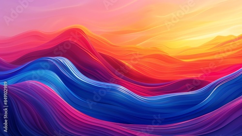 Abstract digital art with vibrant waves of color, mostly red, orange, blue, and purple.