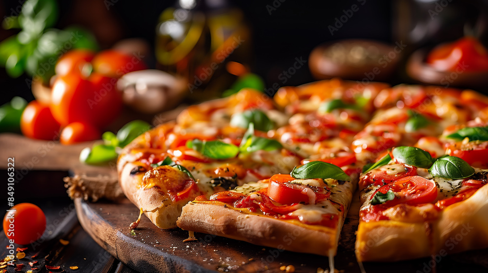 A pizza lover's dream: A gourmet Italian pizza, loaded with an assortment of savory toppings A pizza lover's dream: A gourmet Italian pizza, loaded with an assortment of savory toppings
