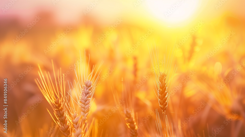 Sunset over a field of ripe, golden wheat ears, creating a serene and picturesque scene. Sunset over a field of ripe, golden wheat ears, creating a serene and picturesque scene.