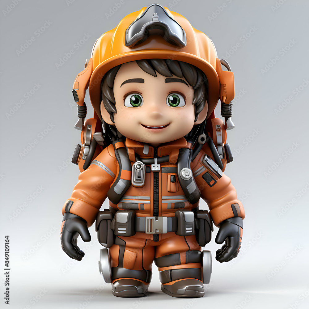 3D Render of Little Astronaut boy with orange suit and helmet 3D Render of Little Astronaut boy with orange suit and helmet