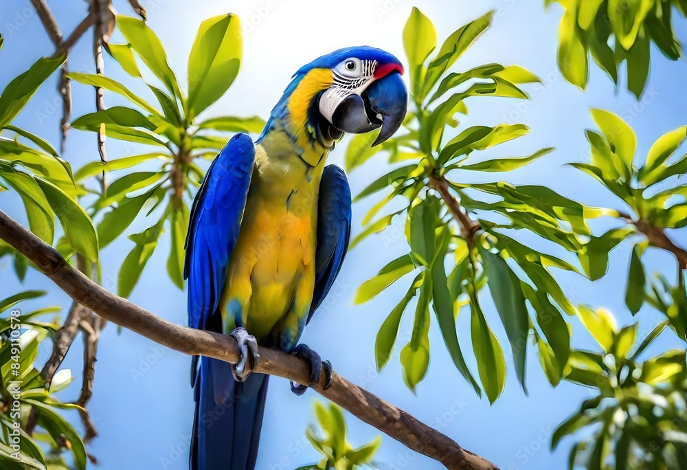 blue and yellow macaw on the tree, wildlife background blue and yellow macaw on the tree, wildlife background