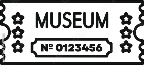 Simple line art icon of a museum entry ticket permitting access for viewing