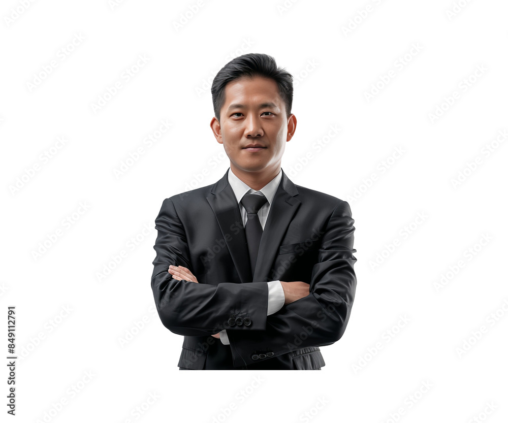 A confident businessman in a suit smiling and standing confidently A confident businessman in a suit smiling and standing confidently
