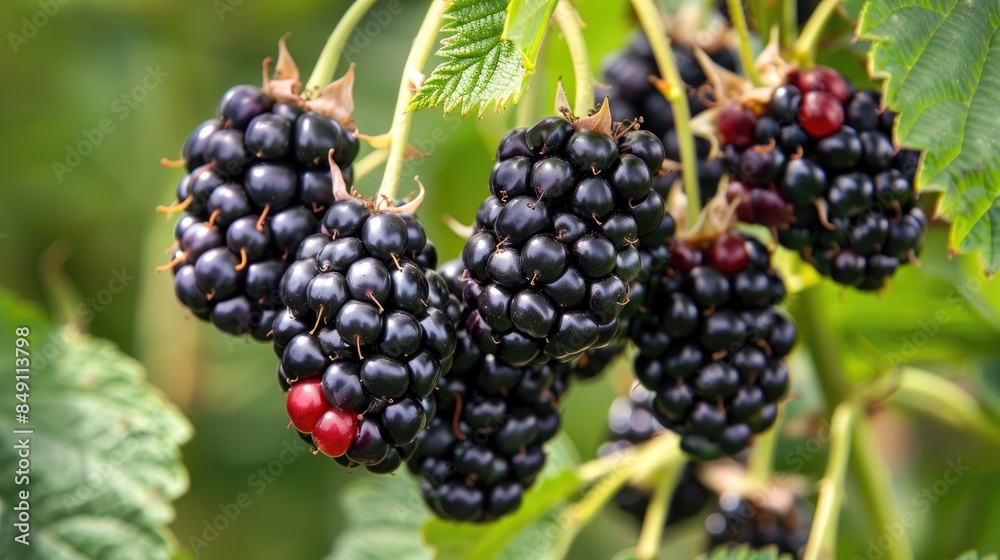 Blackberries cultivated naturally on the shrub