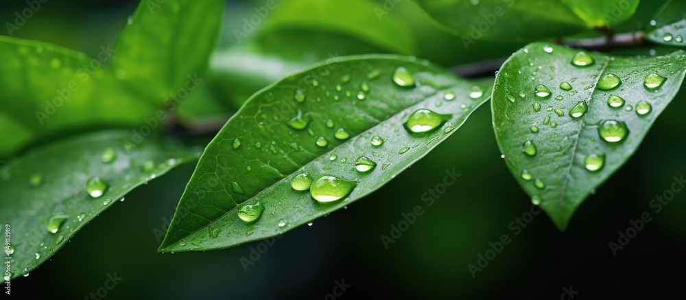 Water drops on green leaves In the rainy season shot near the Green Bokeh Subject is blurry. Creative banner. Copyspace image Water drops on green leaves In the rainy season shot near the Green Bokeh Subject is blurry. Creative banner. Copyspace image