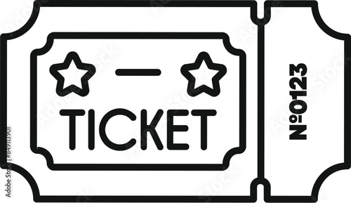 Simple ticket icon representing access to entertainment events such as concerts and movies