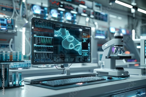 Wallpaper Mural A modern medical laboratory features a high-tech scanner analyzing patient data on a large screen, showcasing AI-powered diagnostic tools. Generative AI Torontodigital.ca