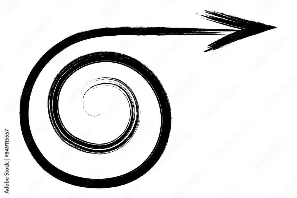 The arrow rotates in a spiral. Sketch. The pointer spins in a circle to the right. Hand drawn sign. Vector illustration. Directional signs made from brush strokes. Outline on isolated white background The arrow rotates in a spiral. Sketch. The pointer spins in a circle to the right. Hand drawn sign. Vector illustration. Directional signs made from brush strokes. Outline on isolated white background