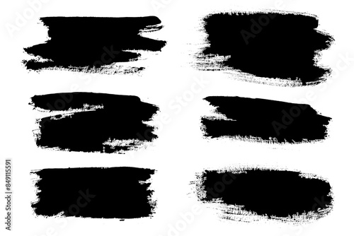 Hand drawn grunge ink brush strokes and lines, creative brush lines with rough edges. Abstract freehand doodle line borders. Black splashes photo