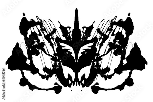 Rorschach black abstract splash. Ink symmetrical hand brushed design. Geometrical silhouette for psychological test.