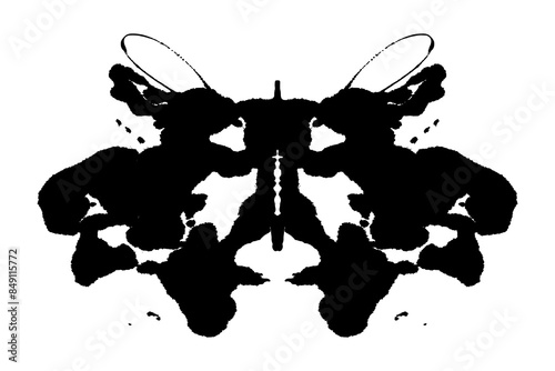 Rorschach black abstract splash. Ink symmetrical hand brushed design. Geometrical silhouette for psychological test.
