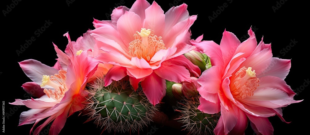 Beautiful blooming cactus flower in summer. Creative banner. Copyspace image Beautiful blooming cactus flower in summer. Creative banner. Copyspace image