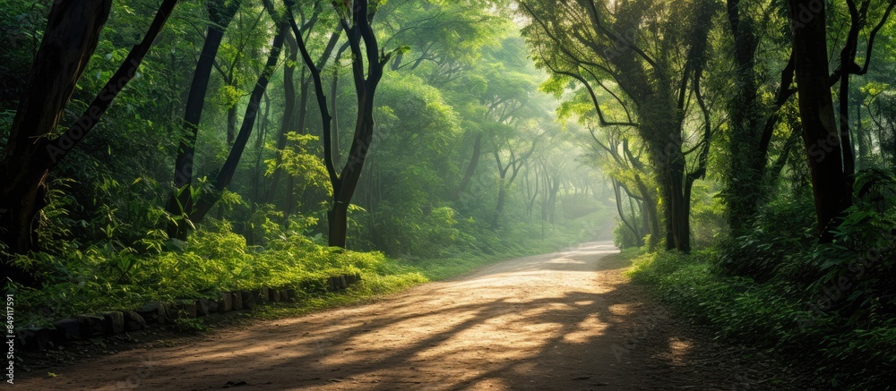 Obraz premium Pathway in a beautiful forest. Creative banner. Copyspace image