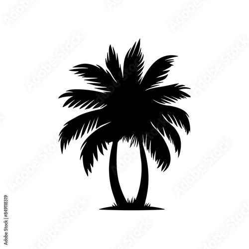 Palm tree black coconut icon. Palmetto beach black summer palm tree hawaii vector icon.