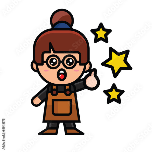 illustration of a female barista providing star rating satisfaction