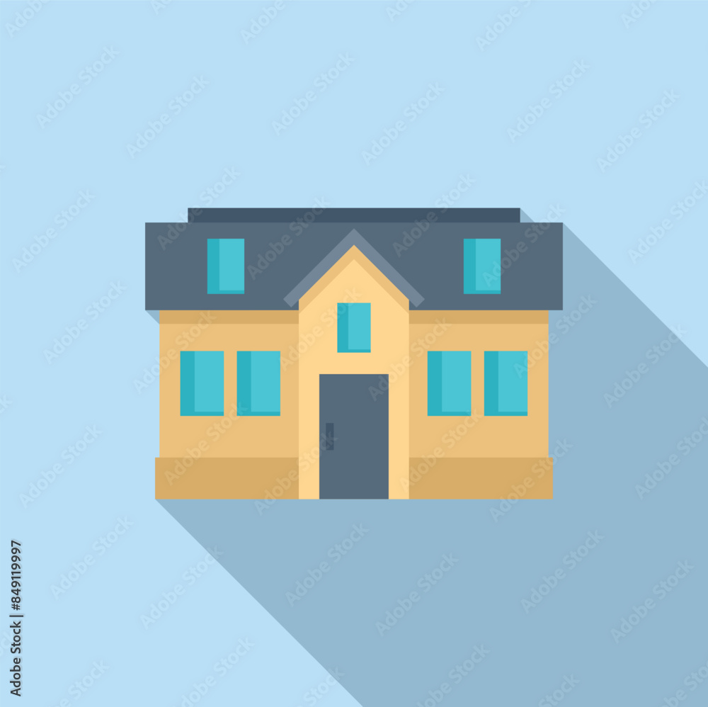 Modern suburban house with a gable roof and large windows is casting a shadow Modern suburban house with a gable roof and large windows is casting a shadow