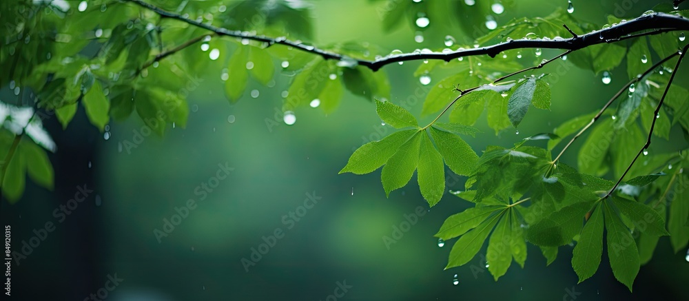 Fototapeta premium green leaves after the rain. Creative banner. Copyspace image