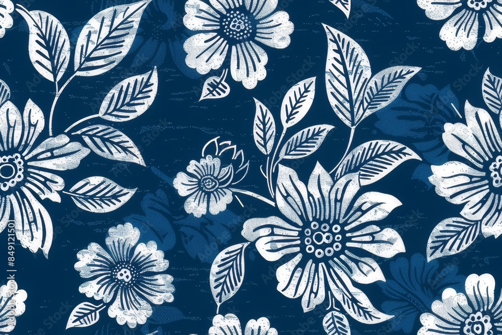 A seamless pattern in block print batik style A seamless pattern in block print batik style