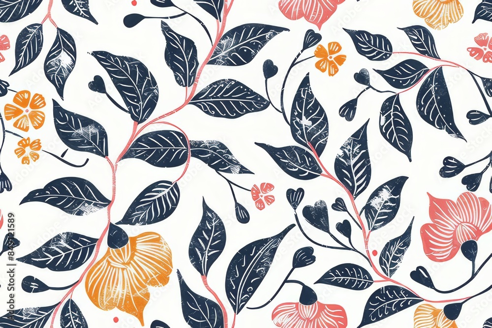 A seamless pattern in block print batik style