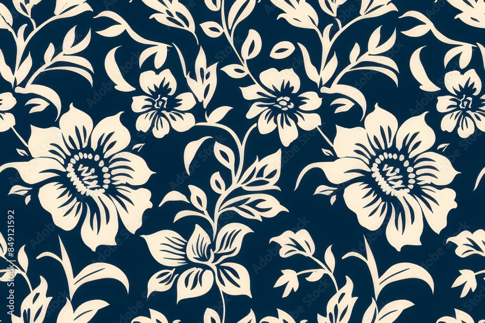 A seamless pattern in block print batik style A seamless pattern in block print batik style