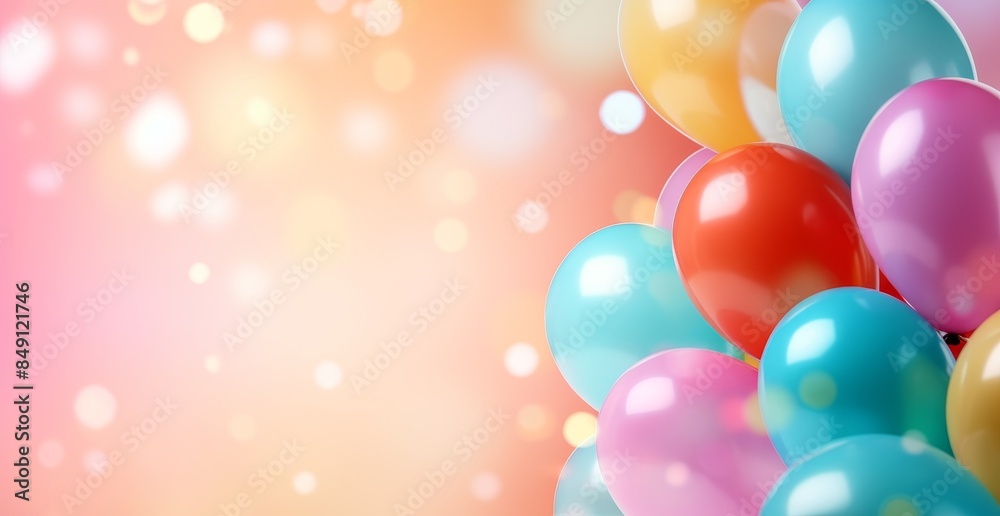 Multi-colored balloons on festive background with bokeh Multi-colored balloons on festive background with bokeh