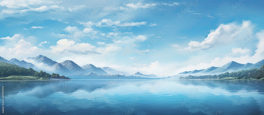 blue lake with cloudy sky nature series. Creative banner. Copyspace image blue lake with cloudy sky nature series. Creative banner. Copyspace image