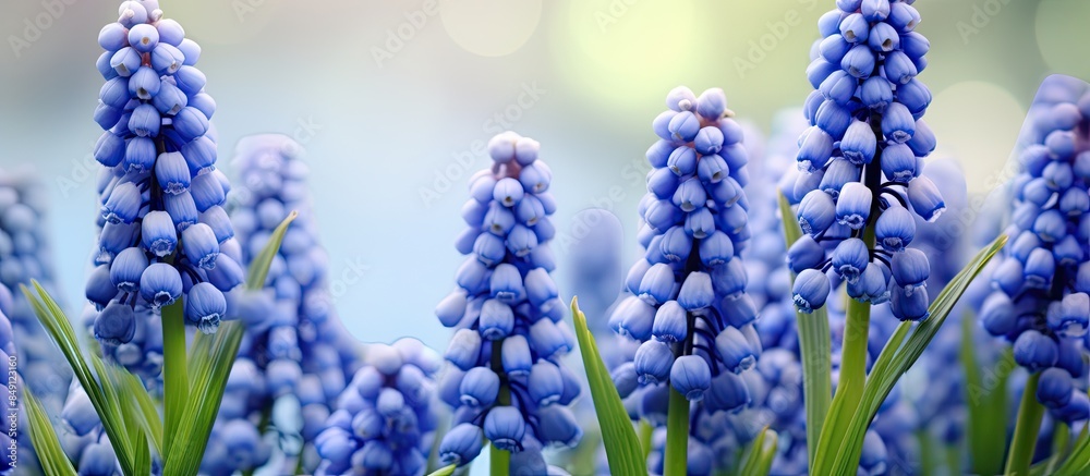 Muscari is flowering in the garden. Creative banner. Copyspace image Muscari is flowering in the garden. Creative banner. Copyspace image