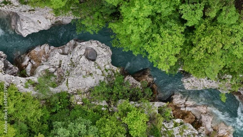 Drone Flying Over the Soca River in Slovenia During Summer