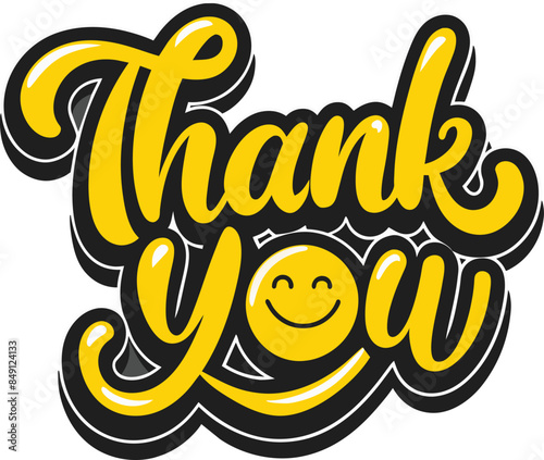 lettering thank you with a happy smiley face vector illustration, 