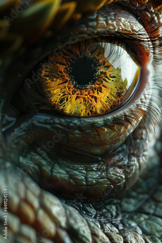 Close Up of a Majestic Reptilian Eye Detailed View of Scales and Iris in Natural Light © pisan