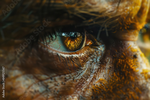 Intense Close Up of a Human Eye with Golden Reflections Capturing Emotion and Detail in Stunning Photography © pisan